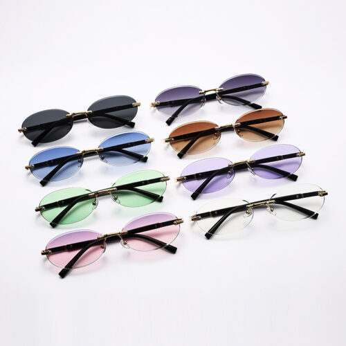 1584 New European and American Trendy Trimmed Personality Oval Frame Sunglasses 2024 New Rimless Babes Hip Hop Sunglasses - Image 3