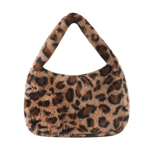 Leopard print plush fabric women's bag autumn and winter new fashion trend one shoulder underarm bag hand-held wool bag hand-carried bag - Image 5