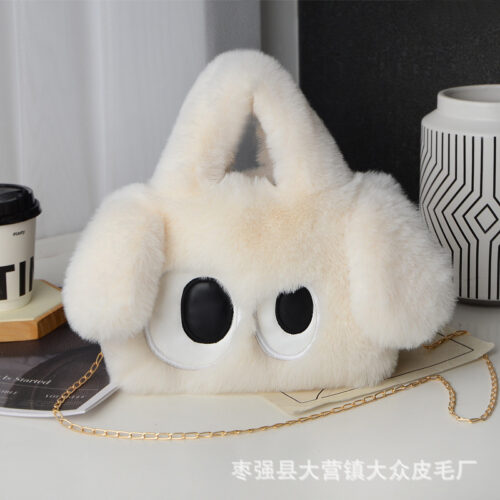 Douyin popular big-eyed puppy plush bag bag female cute 2024 new autumn and winter fashion one-shoulder crossbody handbag