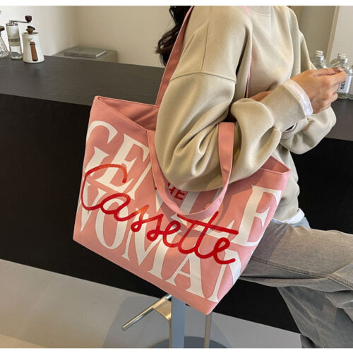 Thailand Niche Canvas Bag Bag Women's 2024 New Fashion Large Capacity Tote Bag Alphabet One Shoulder Class Tote Bag - Image 2