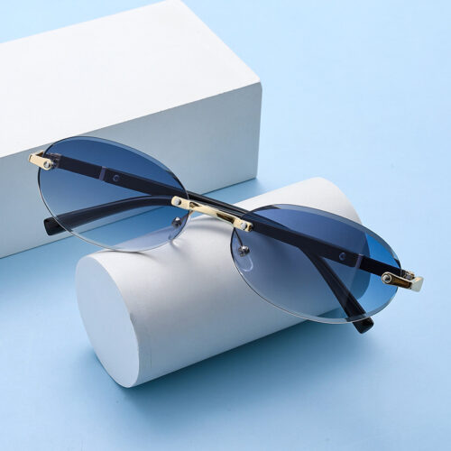 1584 New European and American Trendy Trimmed Personality Oval Frame Sunglasses 2024 New Rimless Babes Hip Hop Sunglasses - Image 2