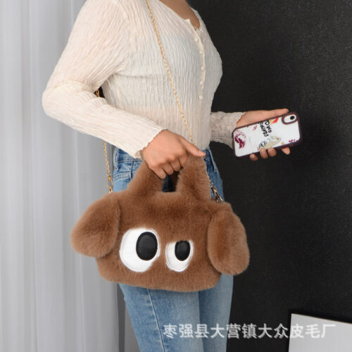 Douyin popular big-eyed puppy plush bag bag female cute 2024 new autumn and winter fashion one-shoulder crossbody handbag - Image 4