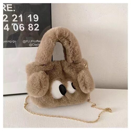 2024 hot women's hand-held one-shoulder tote small square bag big-eyed cartoon imitation rabbit plush fashion cute crossbody bag - Image 8