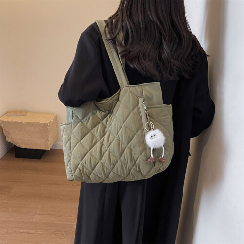 2024 New Large-Capacity Bag Female Lingge Canvas Bag Niche Versatile Commuter Tote Bag Shoulder Bag Cross-border - Image 3