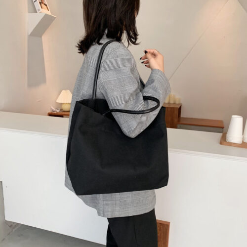 Korean version of large-capacity lazy wind ins hand shoulder bag environmental shopping bag simple literary canvas bag schoolbag female - Image 3