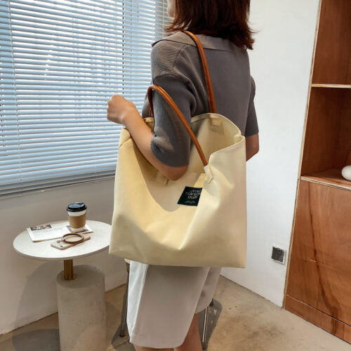 Simple street trend large capacity tote bag 2021 new solid color foreign canvas shoulder bag casual handbag - Image 2