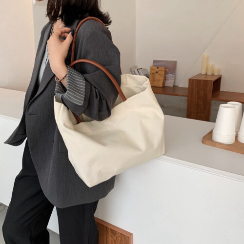 Korean version of large-capacity lazy wind ins hand shoulder bag environmental shopping bag simple literary canvas bag schoolbag female - Image 4