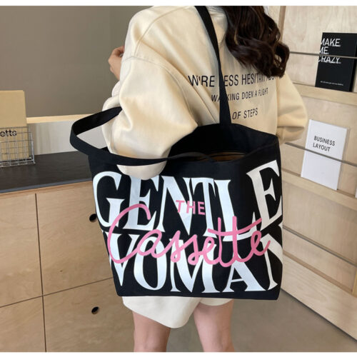 Thailand Niche Canvas Bag Bag Women's 2024 New Fashion Large Capacity Tote Bag Alphabet One Shoulder Class Tote Bag - Image 3